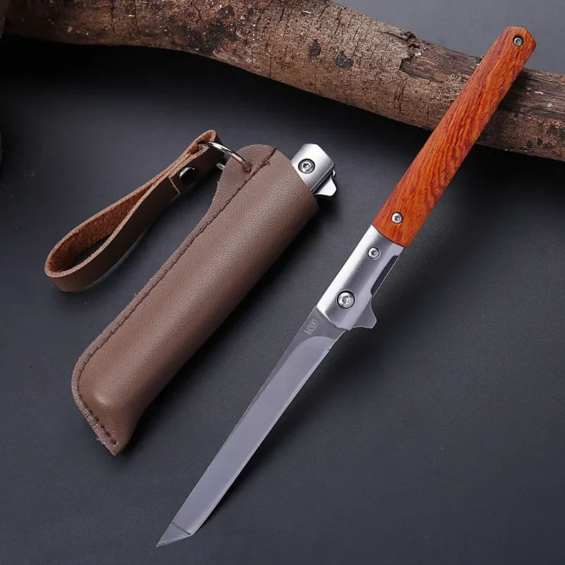 9.3'' Folding Knife M390 Sandalwood Ebony Upgrade Survival Fold Knives Camping Hunting Slicing Fruit Knife Outdoor Tool +Holster