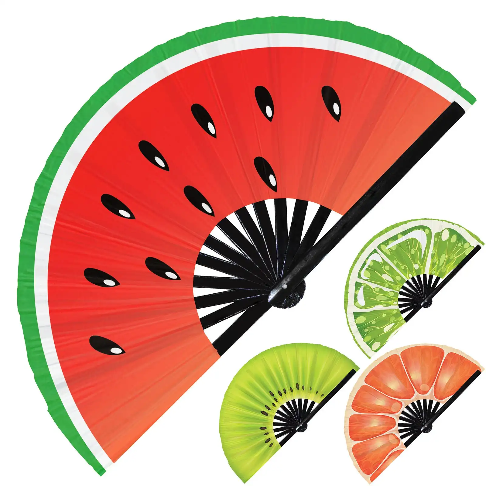 Fruit Foldable Hand Fan Fruit Slice Clack Fan Orange Kiwi Lemon Lime Grapefruit Watermelon Folding Handheld Fans for Decoration