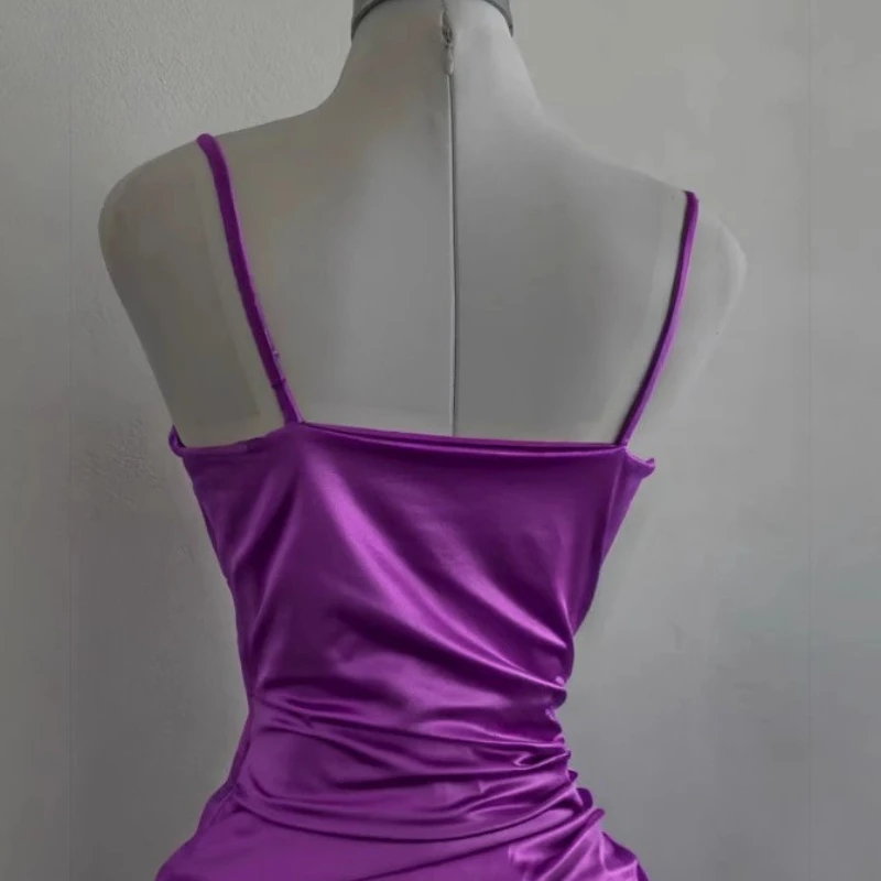 Nuevo vestido de noche de fiesta con tirantes para mujer moda Y2k sin espalda Color sólido Puckered Split Sexy sin mangas vestido ajustado a la cadera