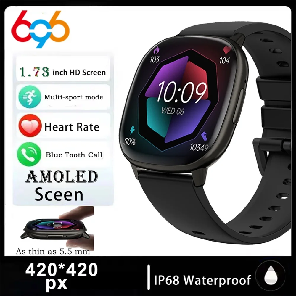 

Новые ультратонкие смарт-часы 696 с AMOLED-экраном, Bluetooth-вызовами, измерением пульса, музыкой, для мужчин и женщин, спортивные смарт-часы с будильником
