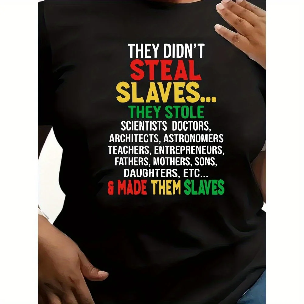 

Plus Size Juneteenth Emancipation Day Graphic T-Shirt, Women's Casual Crew Neck Short Sleeve Top, All Season Knit Fabric