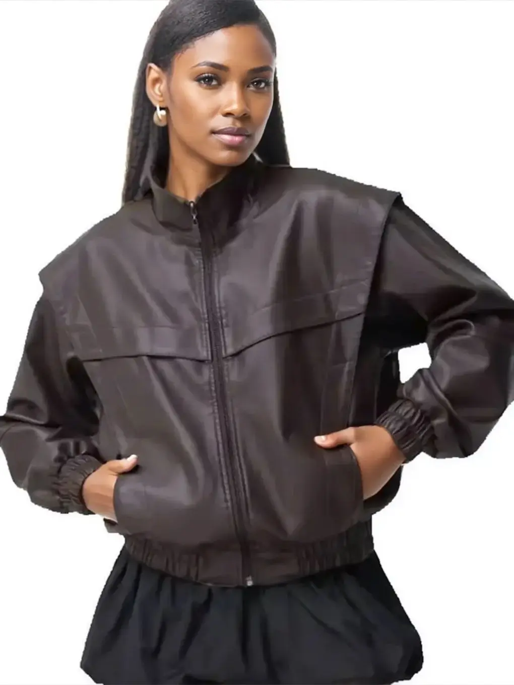 

2025 Autumn Winter Women's Retro Vintage Brown Faux Leather PU Jackets Female High Street BF Loose Black Zipper Coats Clothes