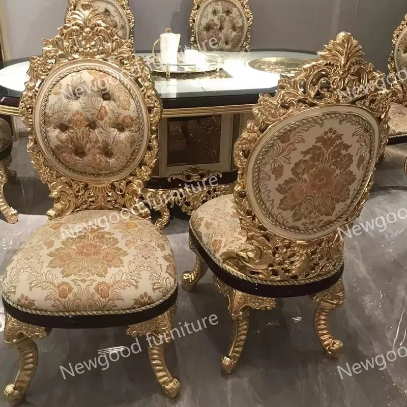 Royal Gold Baroque Dining Table Set Luxury European Design for Home Villa Hotel Metal for Living Room Dining Room Home Furniture