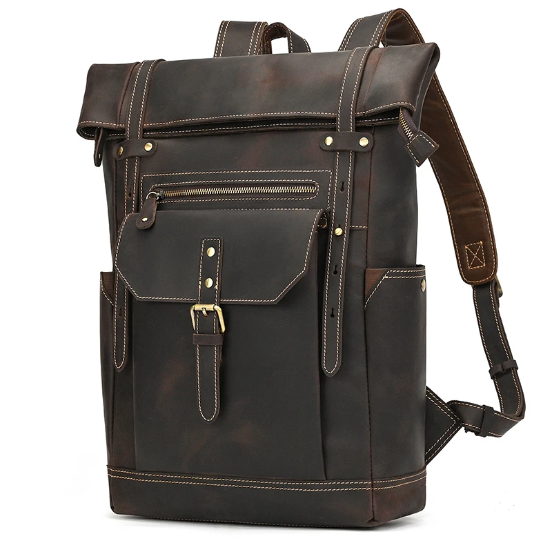 Zaino da uomo in pelle Crazy Horse Zaino da viaggio in vera pelle Borsa da viaggio per laptop per uomo Zaini da uomo da 14 15 pollici da uomo
