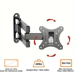 Full Motion TV Monitor Wall Mount Bracket Articulating Arms Swivel Tilt Extension Rotation for Most 13-27 Inch Flat Curved TVs