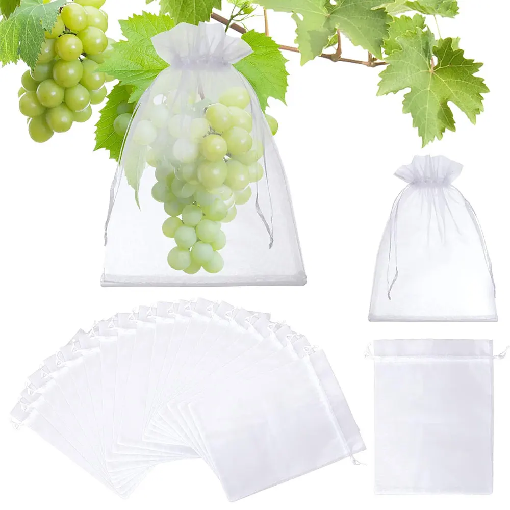 10Pcs White Multisize Grapes Fruit Protection Bags Plant Grow Garden Anti-Bird Netting Mesh Bag Vegetable Strawberry Garden Tool