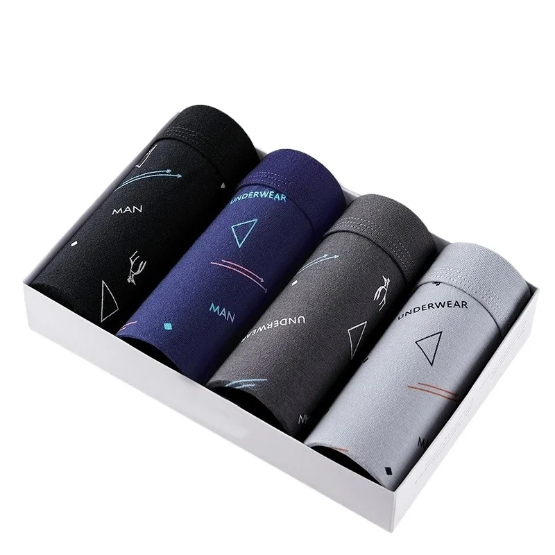 

4Pcs/set Men's Underwear Men's Pure Cotton U Convex Boxers Mid-waist 3D Printed Men's Panties High Quaity Breathabe Boxer Shorts