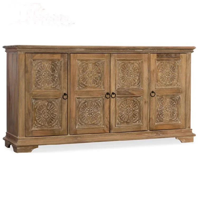 

Oak carved TV cabinet American country TV cabinet white old carved solid wood TV cabinet