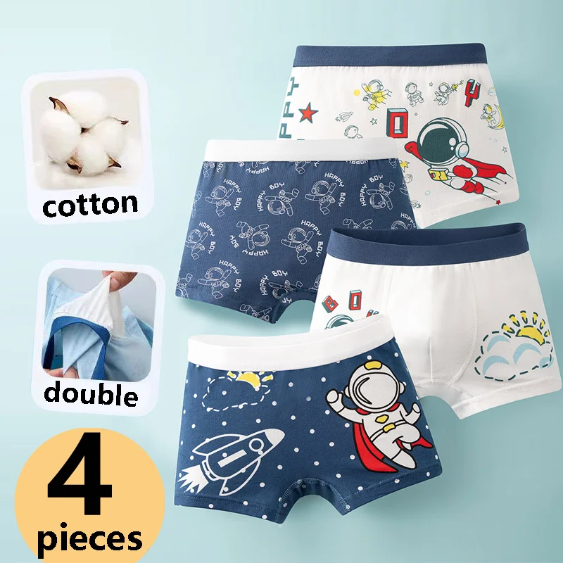 4 pcs Boys Boxer Sets Briefs Kids Cotton Underwear Breathable Underpants Teenager Cartoon Dinosaur Print Children Panties New