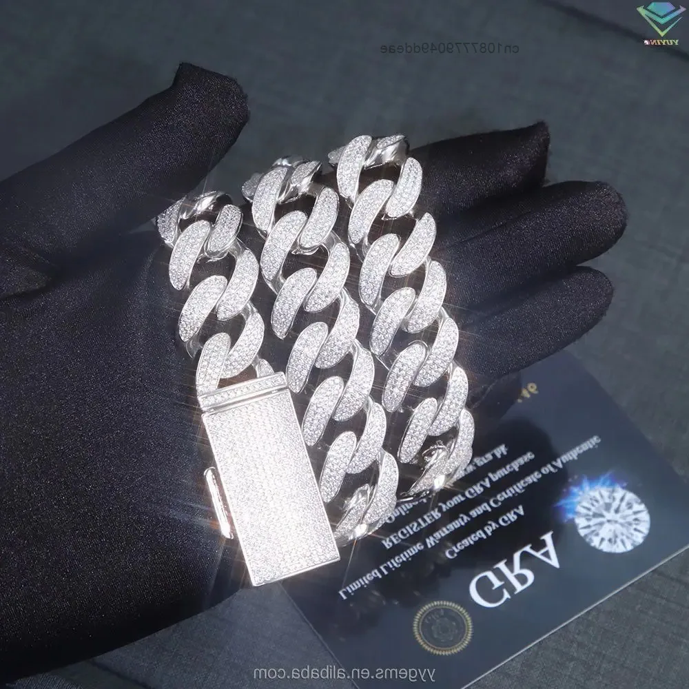 

Yu ying iced out, серебро 925 пробы, позолота 18 карат, 18 мм с муассанитом VVS, кубинская цепочка с цепочкой для мужского ожерелья в стиле хип-хоп