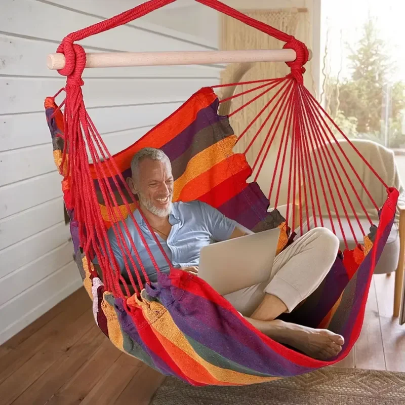 Portable Canvas Hammock and Hanging Chair, Suitable for Swing Seats in Porch, Terrace, Camping, Outdoor Leisure, with Ropes
