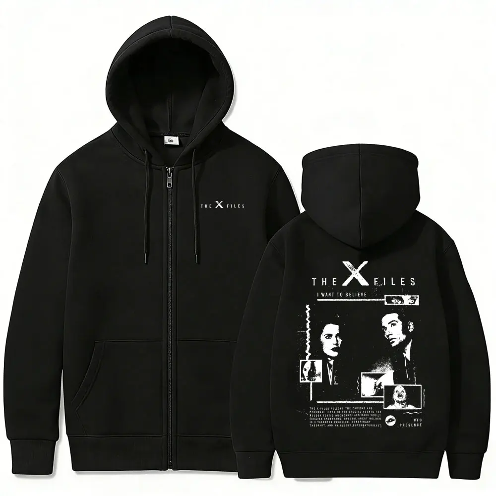 

Movie The X Files I Want To Believe Zipper Hoodie Men's Casual Vintage Zip Up Jacket Unisex Gothic Oversized Zip Up Sweatshirts