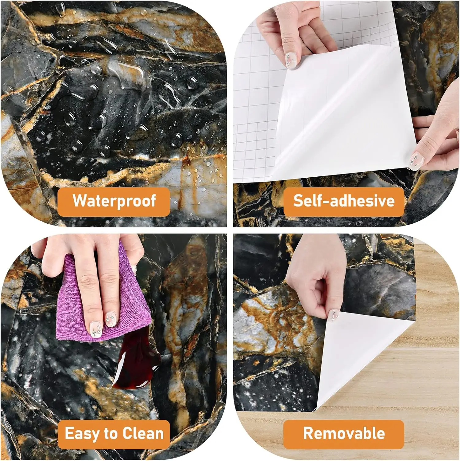 Thick Marble Waterproof Bathroom Countertop Vinyl Wallpaper Self Adhesive Oil Proof Removable Contact Paper for Kitchen Cabinets