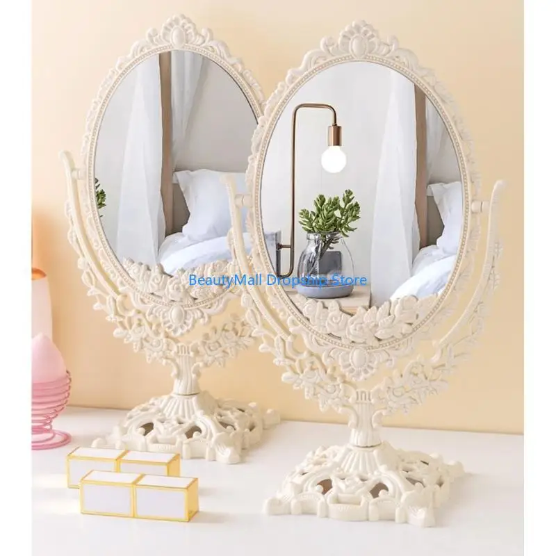 40JD Cosmetic Mirror Oval Mirror Rotation Makeup Mirror Double Side Mirror for Table Bedroom Desk