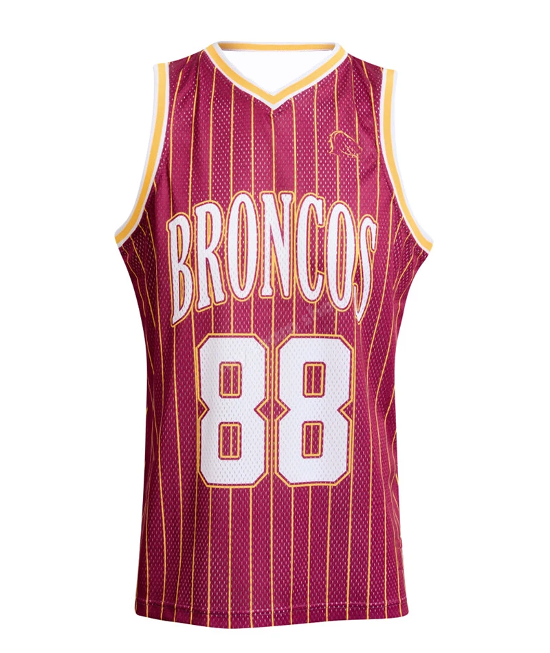 Hombres Mujeres Niños Broncos 88 # Camiseta de baloncesto retro, de malla color granate, sin mangas, estilo vintage a rayas, para entrenamiento, para fanáticos del deporte.