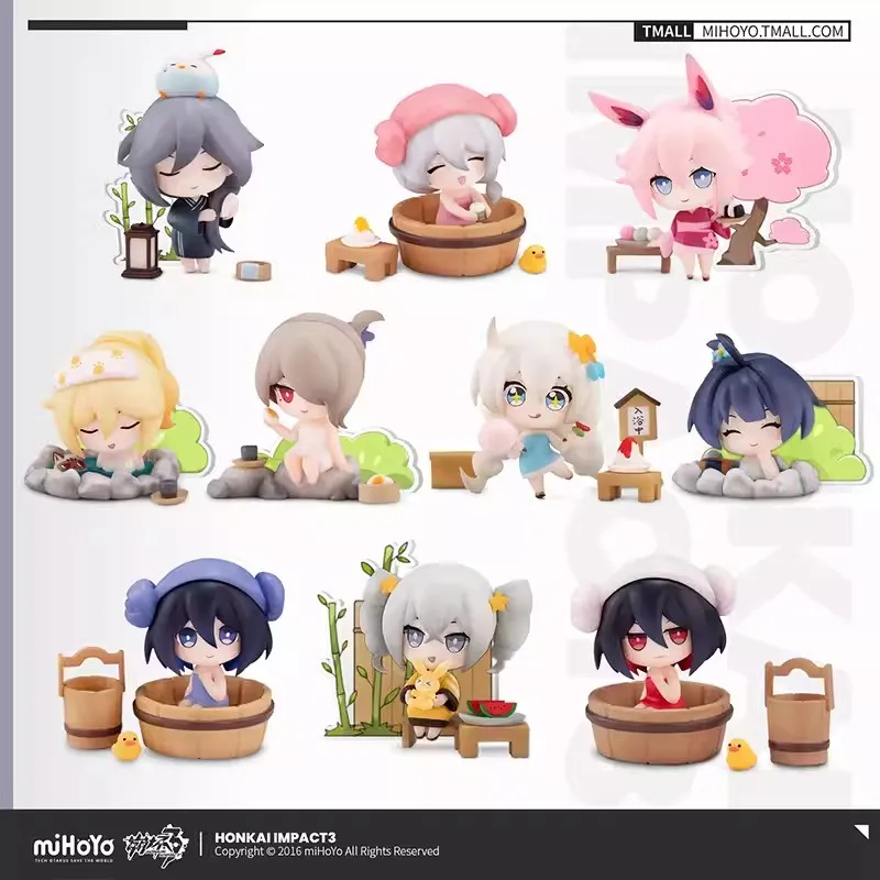 

miHoYo Official Honkai Impact 3 Hot Spring Holiday Series Kiana Bronya Raiden Mei Yae Sakura Rita Handicraft Ornaments Q version