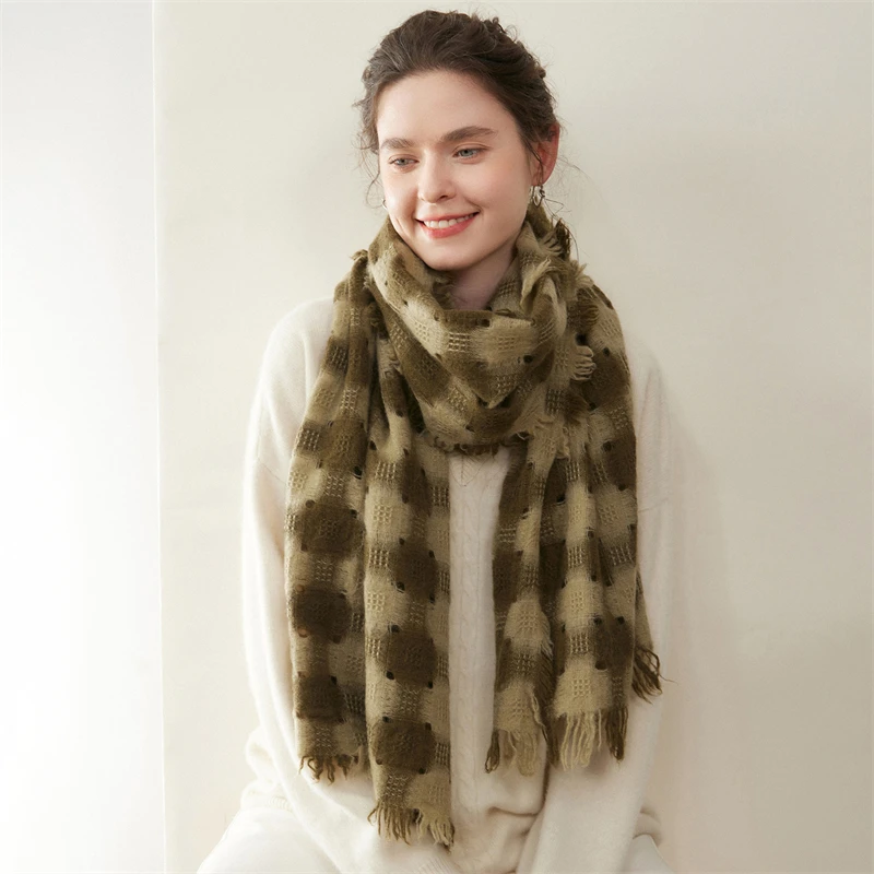 A-class 100% pure cashmere scarf women's knitted shawl fashion checkered scarf soft comfortable luxury neck shoulder protection