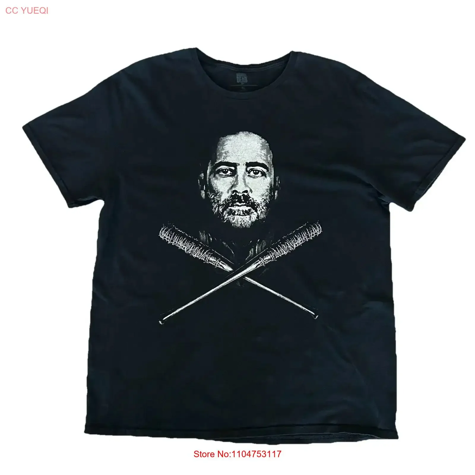 Camiseta Negra The Walking Dead Negan Lucille Crossed Bats para Hombre, Talla XL, Estilo Vintage Lavado, Ligeramente Cómoda y Versátil