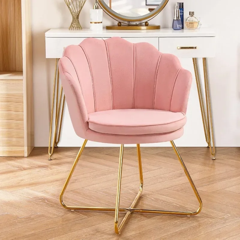 

Pink Vanity Chair, Chair for Bedroom, Makeup Chair with Gold Plating Legs, Accent Chair for Makeup Room