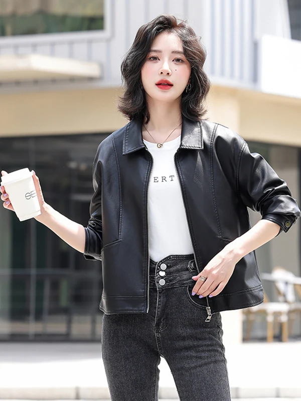  Ning Genuine Leather Jaet Women's ort Sle 2025 New Autumn Winter eepskin Casual Motorcycle Jaet Coat