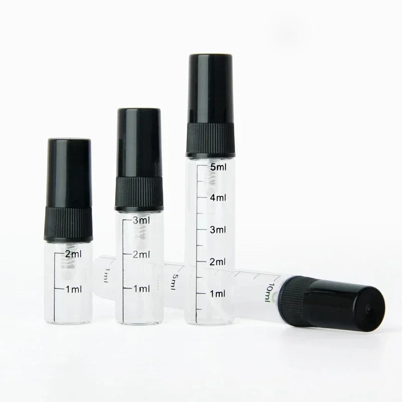 50/100pcs 2/3/5/10ml Black Empty Glass Perfume Bottles With Scale Perfume Atomizer Portable Travel Spray Reffilable Bottles