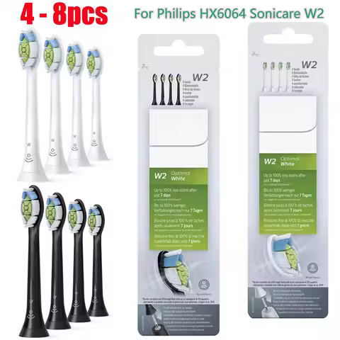 4-8 Pcs For Philips HX6064 Sonicare W2 Toothbrush Heads Replacement Brush Heads White Standard Sonic Electric Toothbrush Heads
