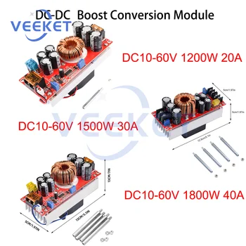 1800W 40A DC-DC 부스트 컨버터 스텝 업 전원 공급 장치 모듈 10-60V ~ 12-90V 가변 전압 컨버터 1500W 30A 1200W 20A