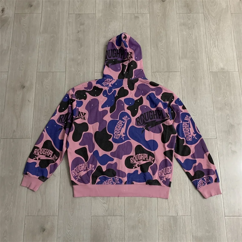 Color Printed Rough Oversized Zipper Hoodie Men Women Pure Cotton Autumn and Winter Jacket
