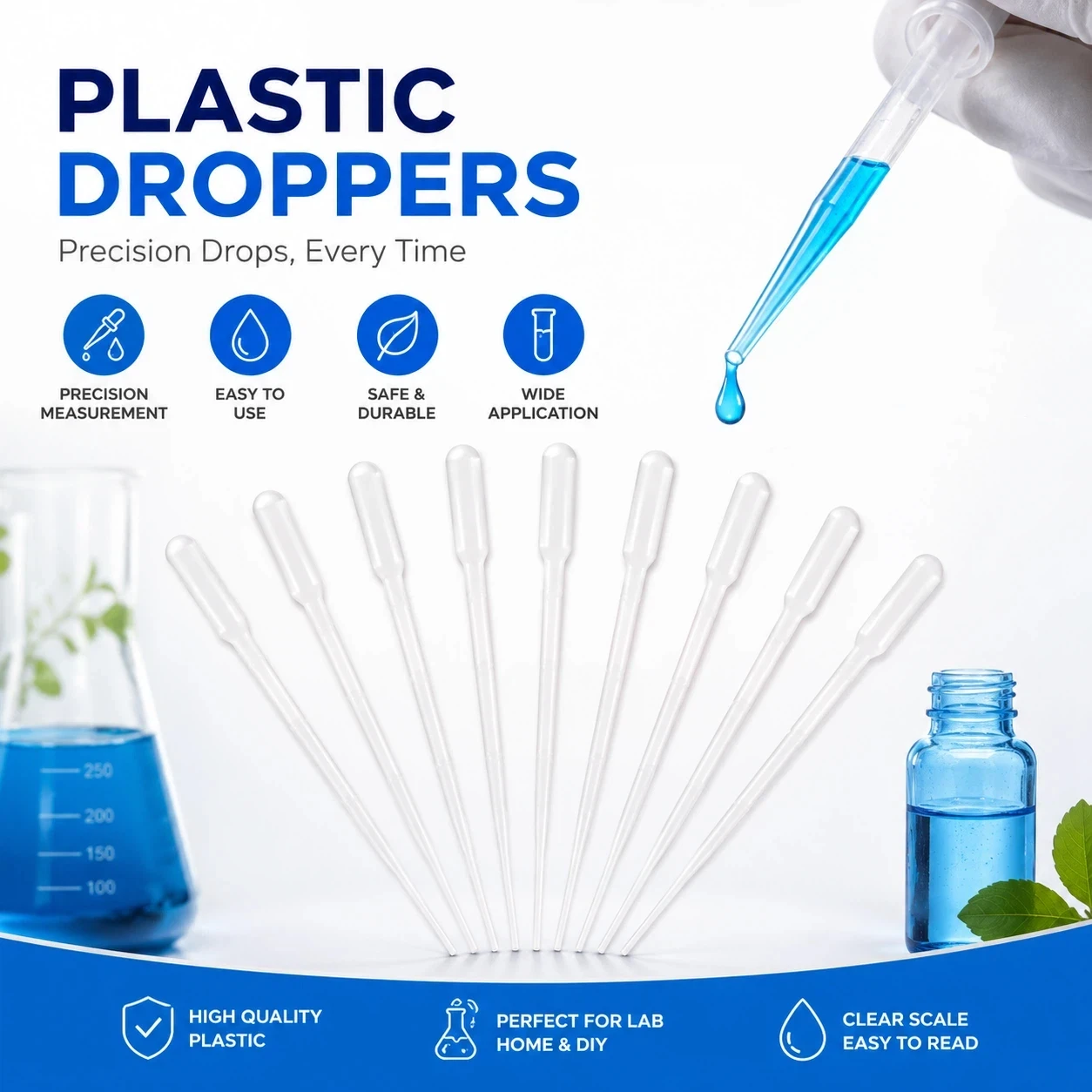 100 pipetas de laboratorio de 1ml y 3ml, de plástico desechables, graduadas, para líquidos, cuentagotas, herramientas de maquillaje