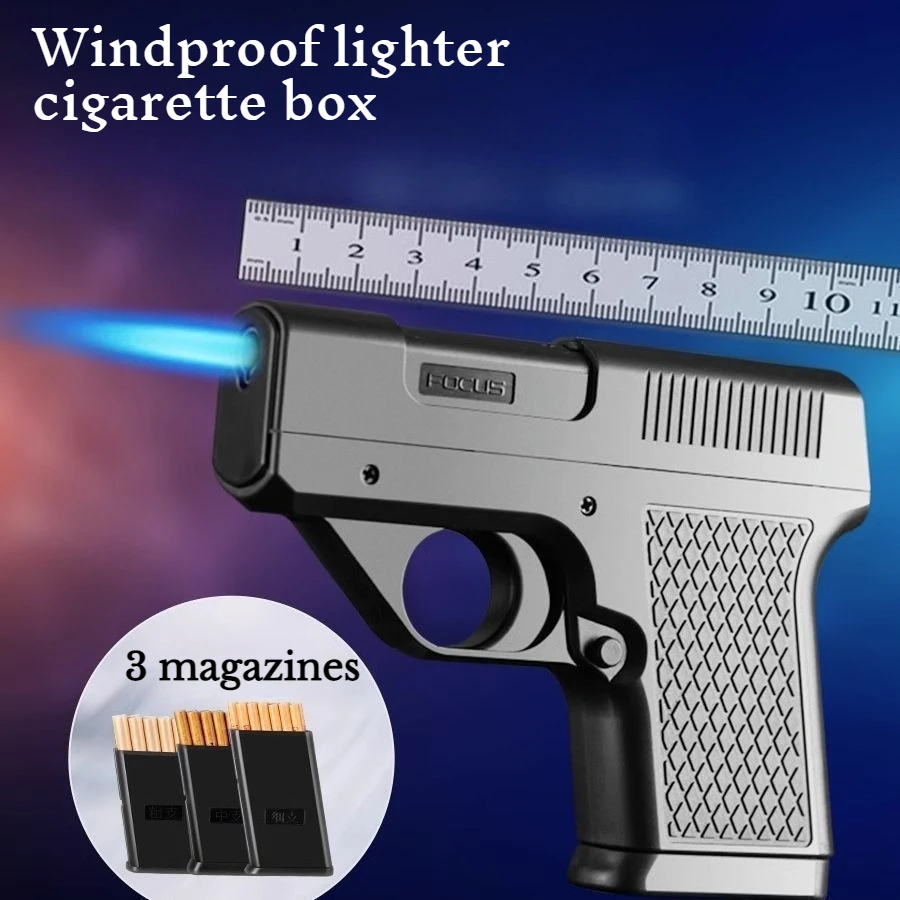 

2025 Gun-type Windproof Blue Flame Inflatable Lighter Cigarette Box Pistol Shape Thick Medium and Thin Cigarette Box Trendy Gift