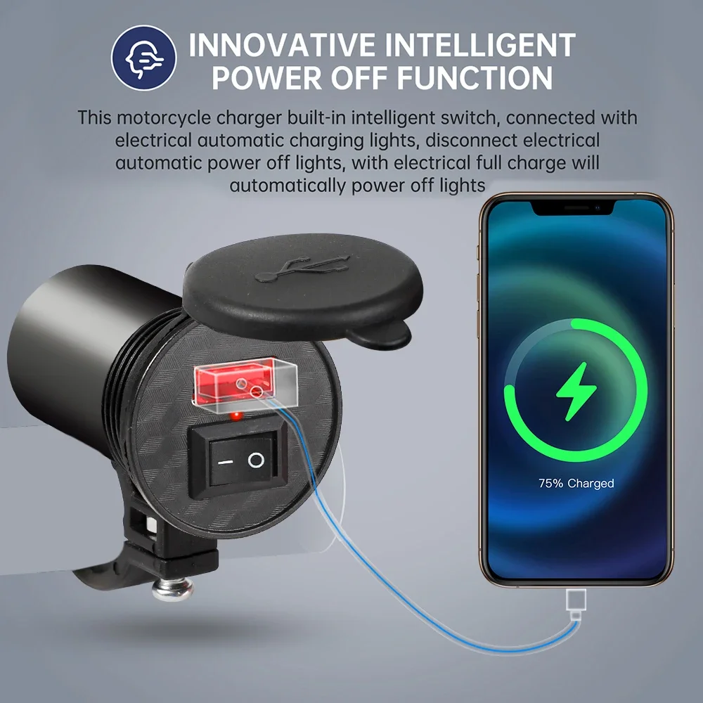 ZHIYU 12/24V Motorcycle Charger USB On-Board Sockets Adaptors Waterproof With Switch Quick Charge iPhone Motorcycle Accessories