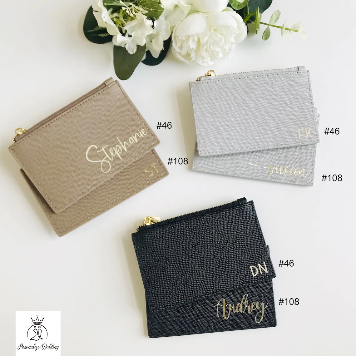 Personalized card holder with zip, Vegan leather card holder, monogram card holder, Bridesmaid gift, custom coin purse wallet