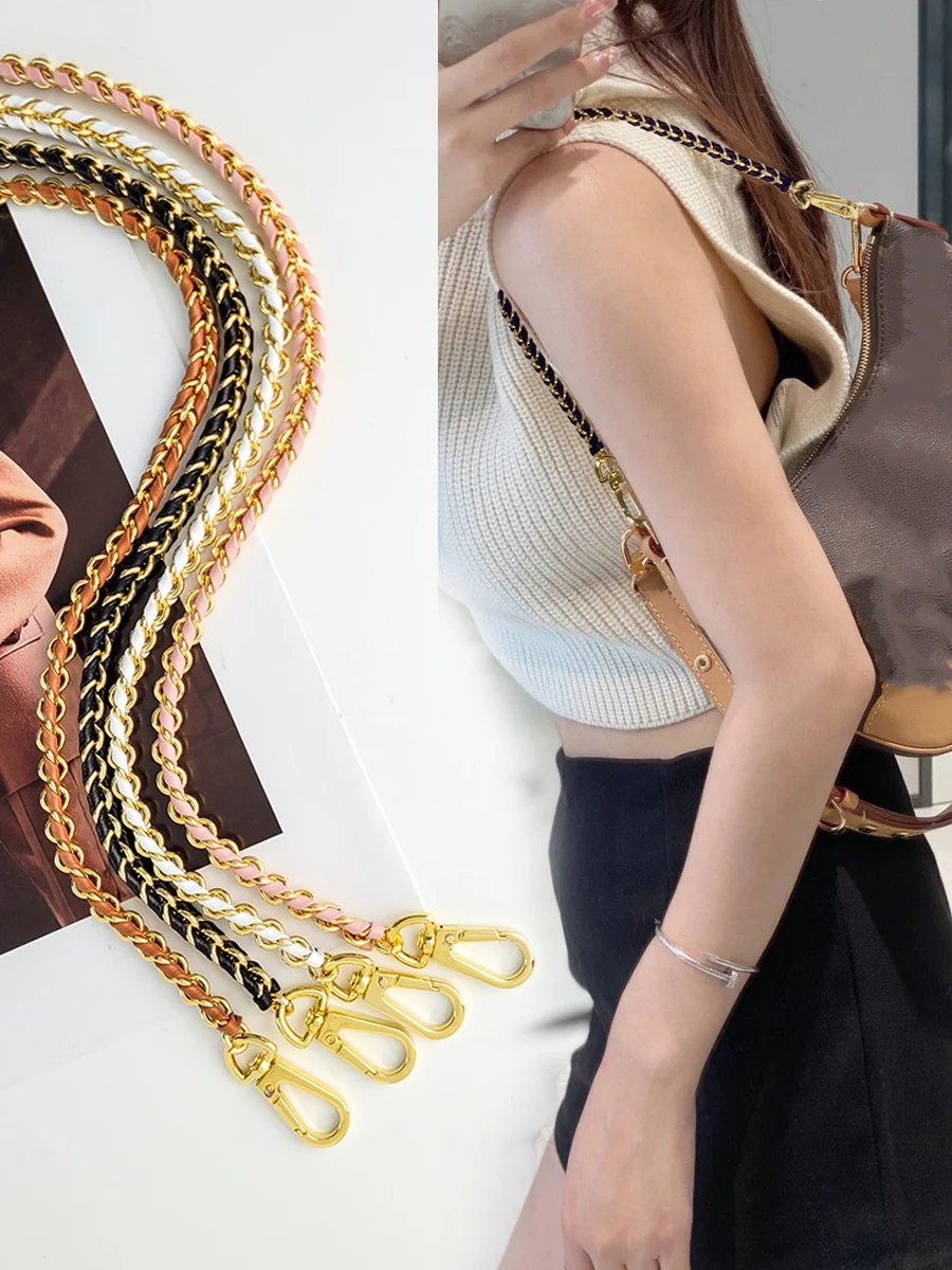 Moonlight  wearing leather copper chain  crossbody armpit bag shoulder strap cowhide leather with shiny metal