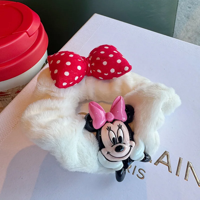 Miniso three-dimensional mouse bow plush large intestine hair ring cute soft girl pink hair rope hair accessories leather band