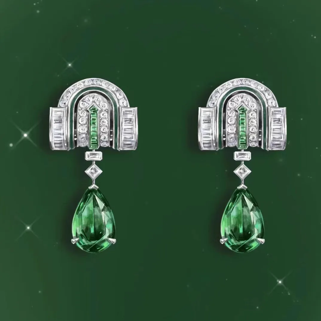 High Carbon Lab Emerald Drop Earrings for Women Vintage Elegant Wedding Banquet Noble Water Drop Dangles Antique Artdeco Jewelry