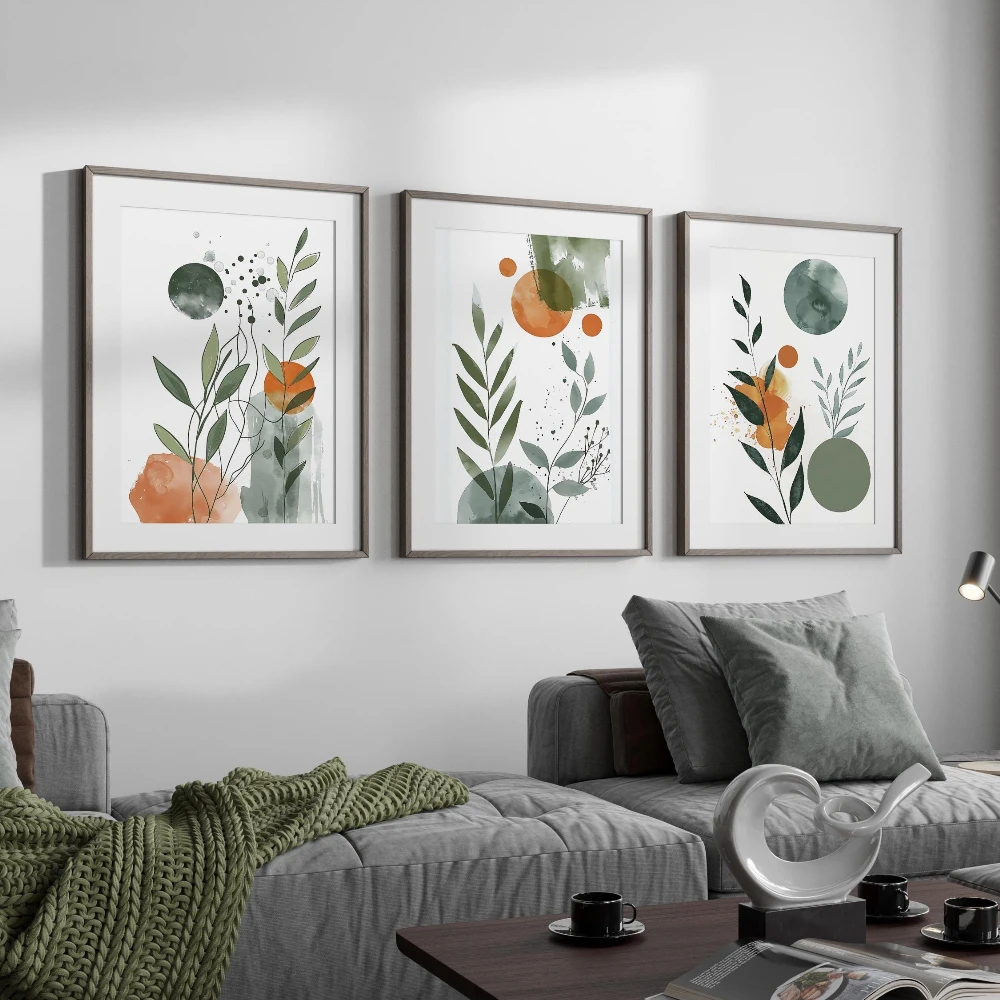3pcs  frameless Botanical Watercolor Print Set Nordic Boho Wall Art Decor Canvas Poster Prints Home Bedroom Living Room Decorati