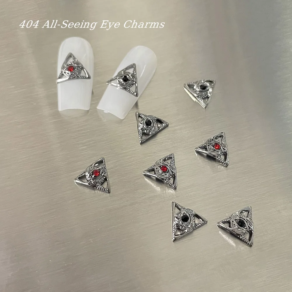 All Seeing Eye- Vintage Darhouse Nail Charms, Holy Sacred Triangle Chrome Distress, Silver Metal Alloy, DIY Nail Ornament, 404