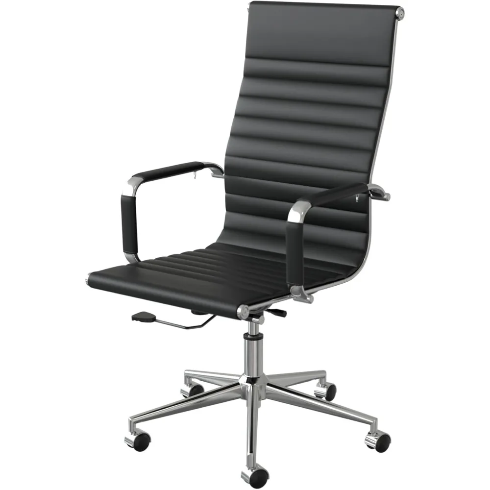 كرسي مكتب تنفيذي مريح من جلد البولي يوريثان طويل القامة مضلع مع ارتفاع قابل للتعديل وميزة دوارة