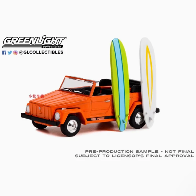 GreenLight 1:64 Scale 1974 VW Thing(Type 181)- Surfboard Alloy Simulated Car Model Classic Adult Souvenir Gift Static Display