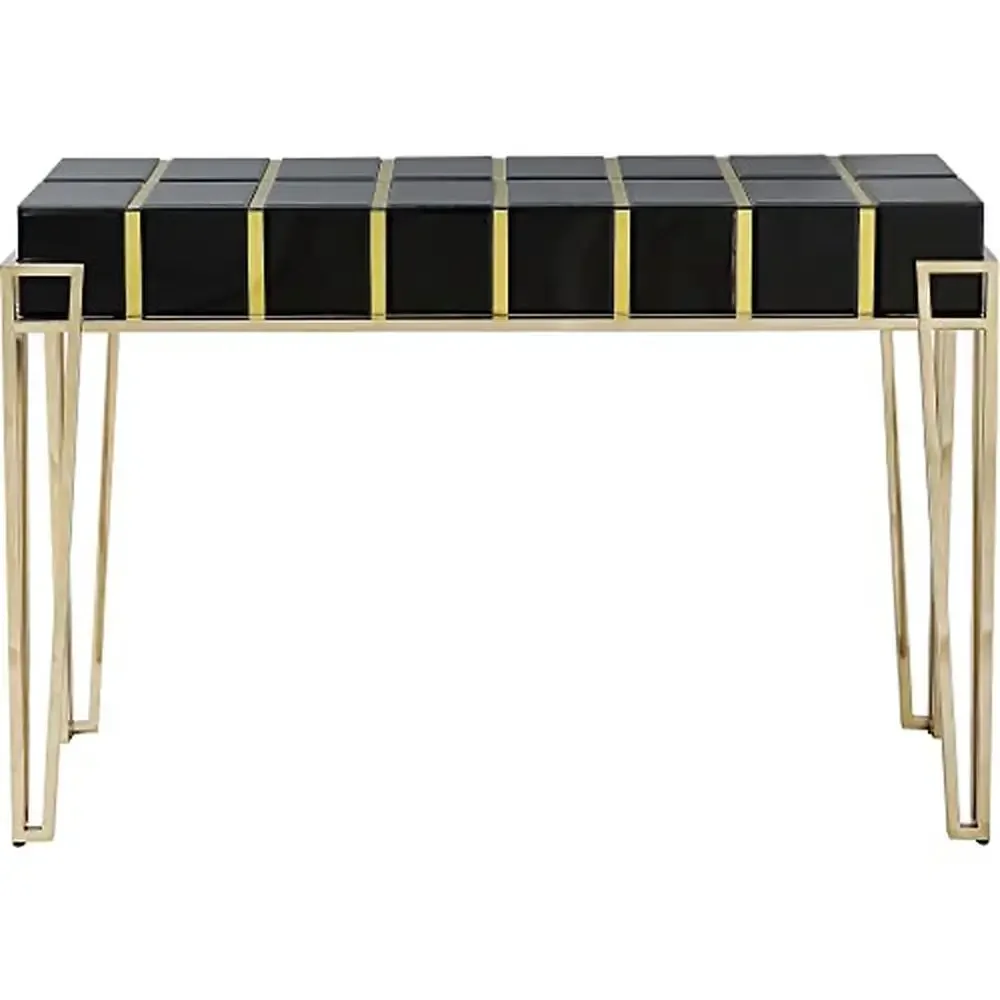 Modern Reflection Gold Stainless Steel Legs Drawerless Console Table Glass Top Rectangular 15.75