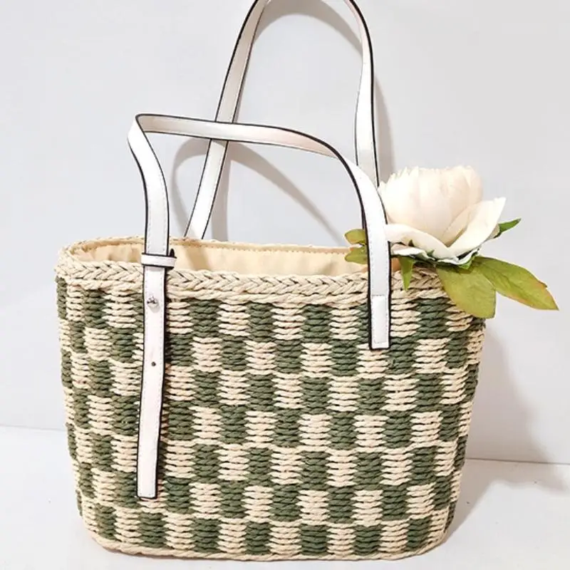 Summer Straw Shoulder Bags for Women Fashion Handmade Rattan Woven Square Beach Bag Casual Female Travel Basket Handbags