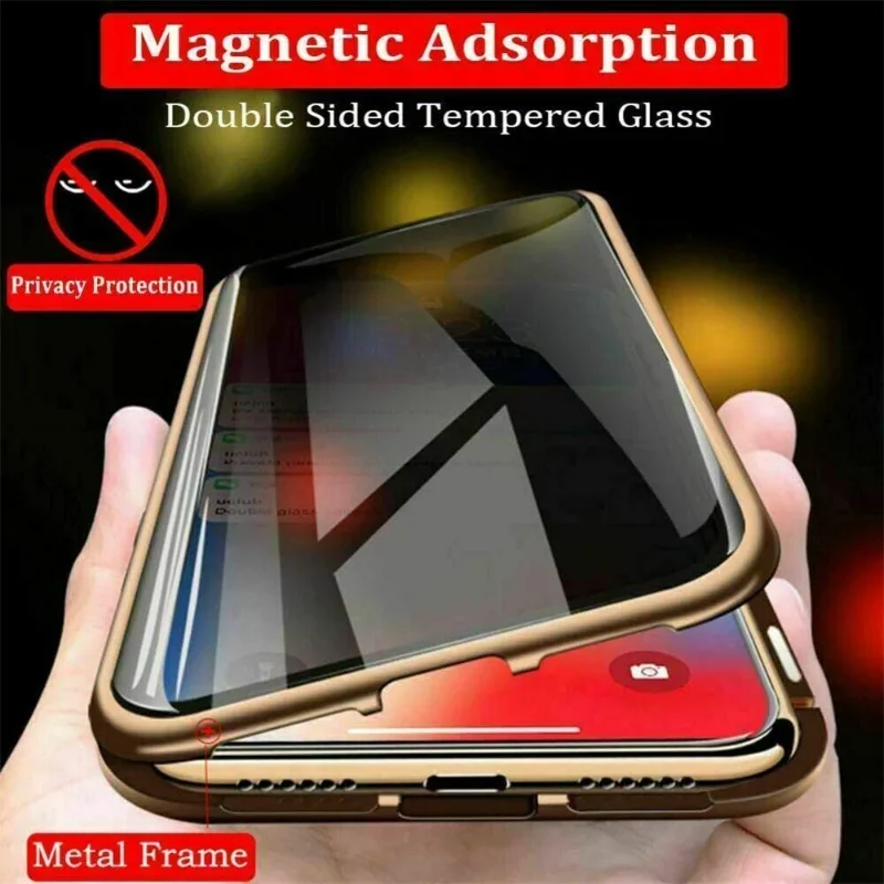 

Anti-peeping Magnetic Double Side Tempered Glass Privacy Metal Case For iPhone 15 14 13 12 11 Pro Max Mini XS XR 8 7 Plus Cover