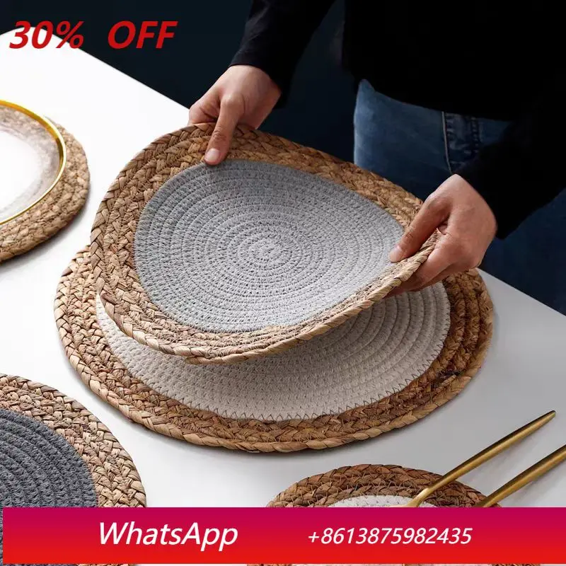 

LTT warm color i fenugreek natural straw splicing placemat cotton rope thermal insulation placemat