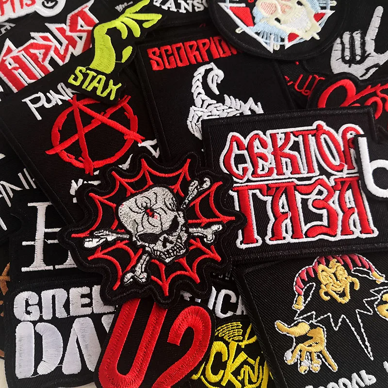 50pcs a lot Rock Band Clothes Patches Ironing Badges Punk Music Appliques Embroidery Stripes For Jackets Jeans DIY Stickers