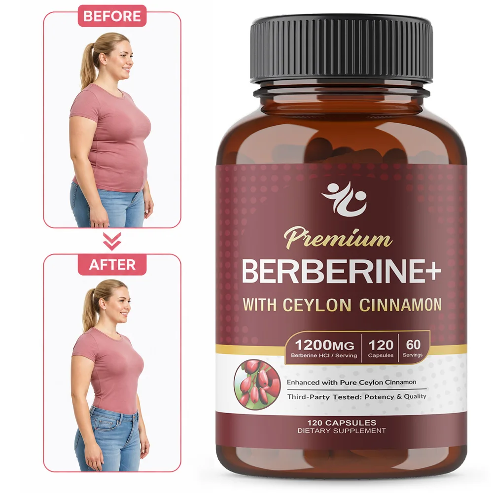 Berberine HCl 1200mg, 120 Capsules - Plus Ceylon Cinnamon, Berberine HCI Root Supplements, Gut, Metabolism Support