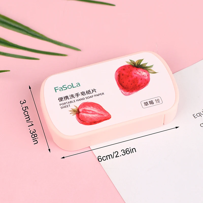 50Pcs/Box Strawberry Coconut Scented Slice Paper Cleaning Soaps Washing Hands Portable Aromatic Soap Papers Body Cleansers