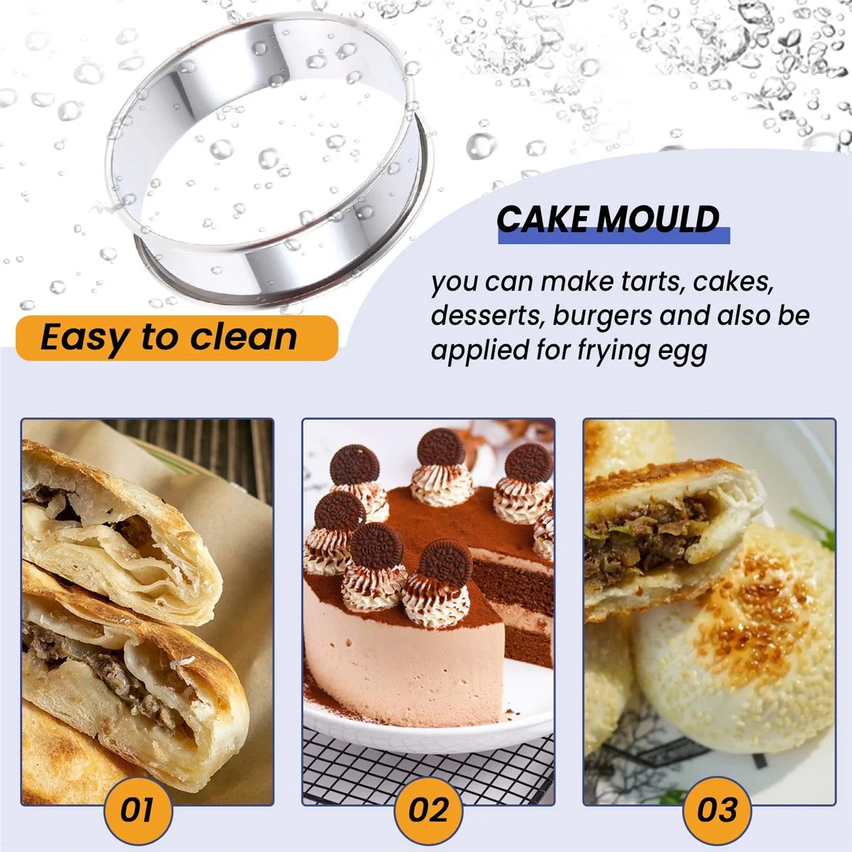 AT77 6 Pieces Muffin Tart Rings Double Rolled Tart Ring Stainless Steel Muffin Rings Metal Round Ring Mold for Food Making