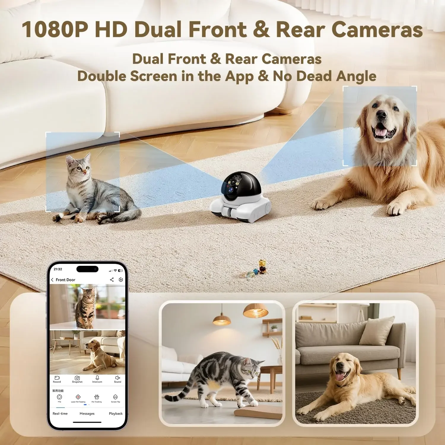 Pet Surveillance Cam era | 360° Robot Came ra,Baby Pet Camer a, Bidirectional Dialogue,Motion Detection,Dog/Cat/Baby/Elderly