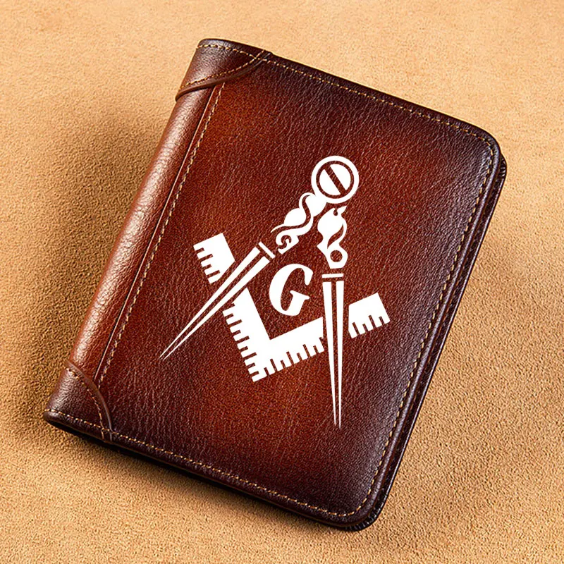 

High Quality Genuine Leather Wallet Classic Free and Accepted Masons White Logo Printing Standard Purse BK917