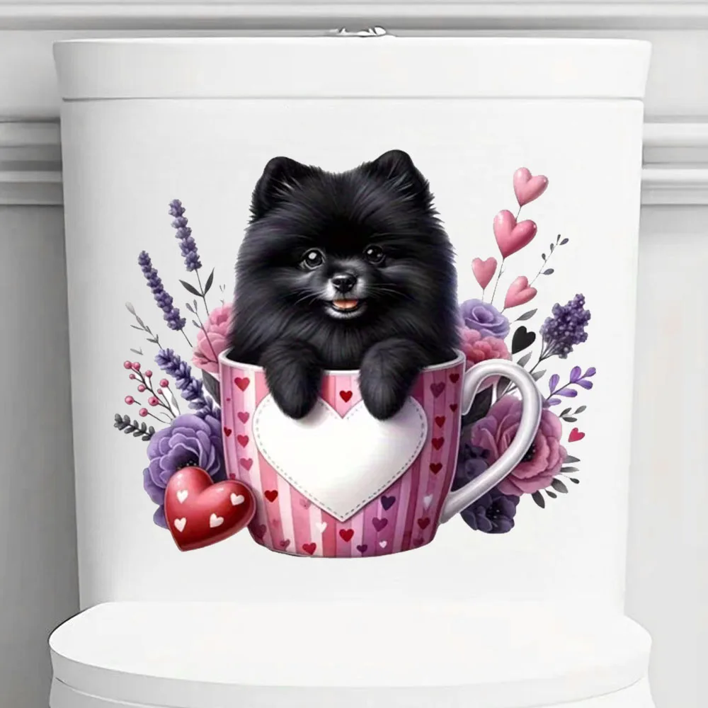 Black Pomeranian Puppy Vinyl Stickers Waterproof Vinyl Material, Ideal for Toilet, Home , Refrigerator, Car, Window, Wall Decor